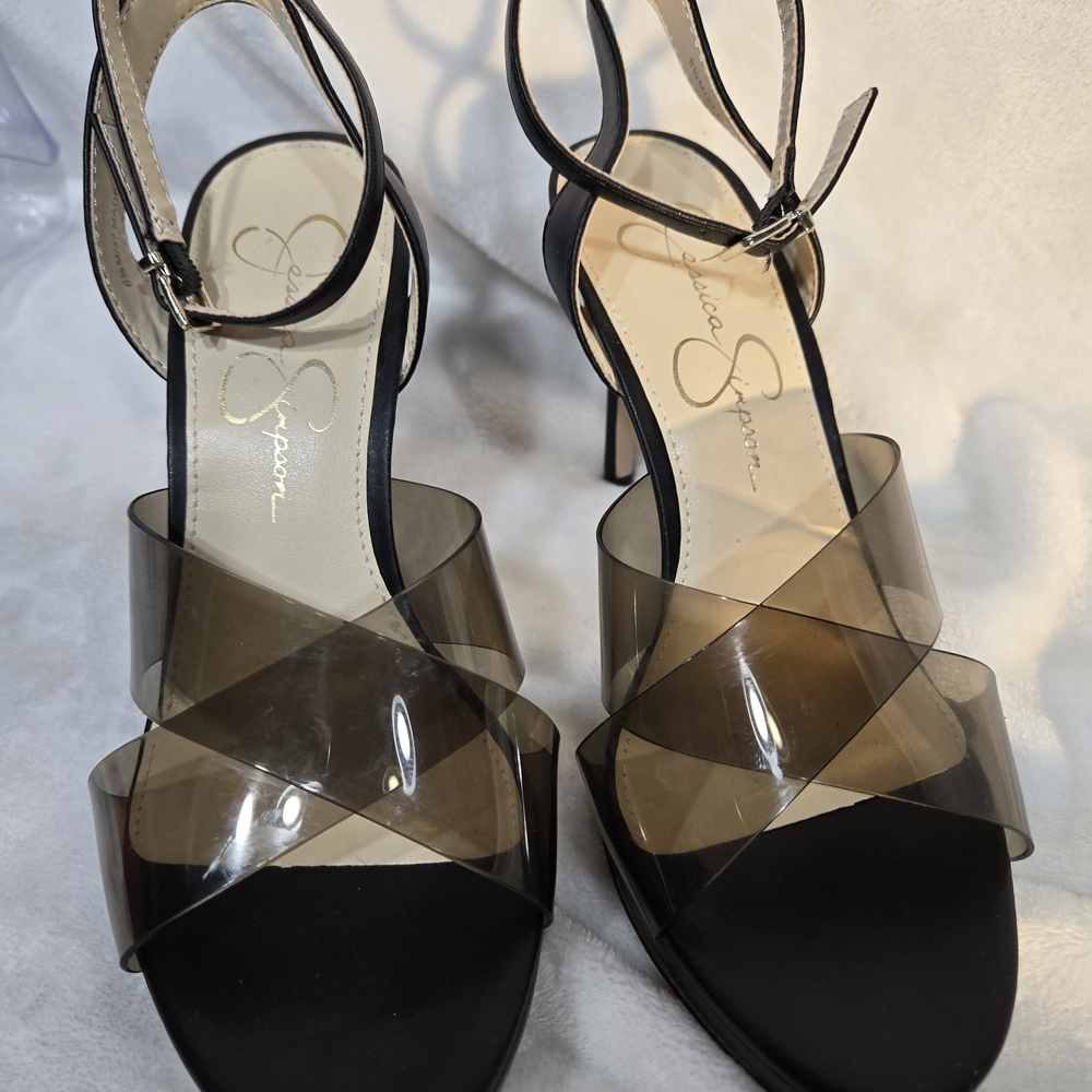 Jessica Simpson Black and Clear Strappy Sandals